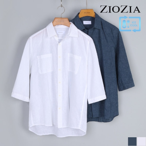 지오지아 남성 레귤러카라 린넨 7부 셔츠_ABB2WC1172