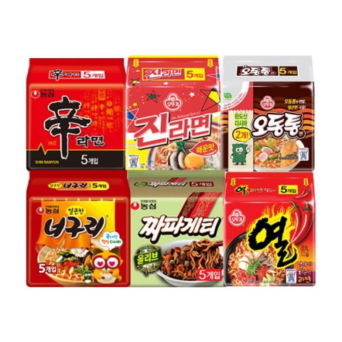 농심  신라면5개 + 얼큰한너구리5개 + 짜파게티5개 + 진라면매운맛5개 + 열라면5개 + 오동통면4개