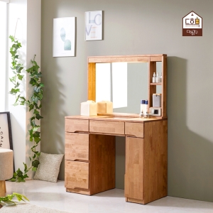 다하미  밀리안 고무나무 원목 수납 LED 조명화장대 거울포함 세트