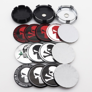 FSJC 3D 스컬 자동차 휠 센터 허브 캡 림 크리에이티브 배지 커버 장식 스티커 엠블럼 액세서리 56mm 스컬 자동차 휠 센터 허브 캡