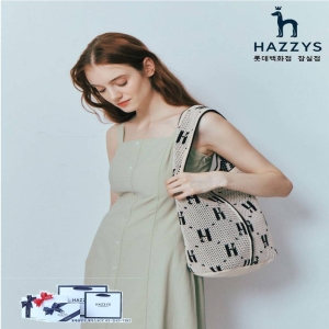 헤지스 여성 아이보리 시그니처 니트 숄더백_HIBA3E777BK