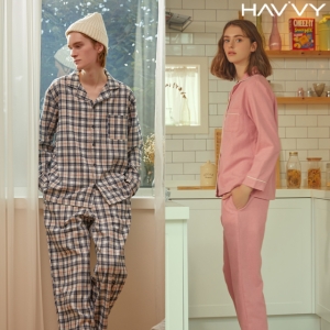 하비 커플 남녀 플란넬 기모 파자마 2종세트