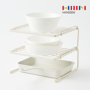 한샘  주방정리용품 SOK 마일드 2단 정리대 M 크림 싱크대선반 씽크대수납 그릇 접시거치대 다용도렉 예쁜