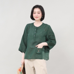 애비뉴투지 엄마옷 옆레이스 린넨 모시 칠부 블라우스 B04310