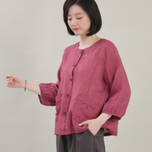 애비뉴투지 엄마옷 모시 린넨 시스루 여름 칠부 블라우스 B06344