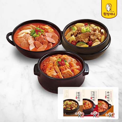 원할머니  (된장+김치+부대찌개) 찌개3종 2팩 맛보기세트 총 6팩 세트