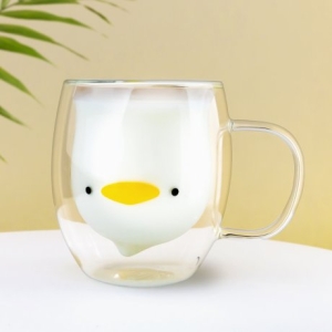 레토 이중 내열 유리컵 손잡이 오리 예쁜 물컵 유리잔 컵 LGC-D03