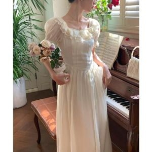 아리아 프렌치 레트로 빈티지 화이트 여름 원피스 5688934736