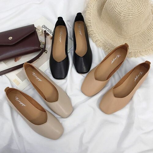 사각코 발이 편한 깔끔한 여성 신발 데일리 플랫 슈즈   W88B599