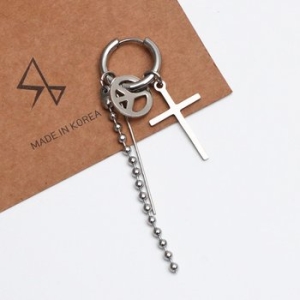 스마트보이  P1047w 써지컬 멀티파츠 볼체인 십자가 드롭 링피어싱