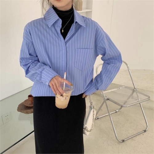 셀러허브라이프샵 오노마 ONM 여성 모던 스트라이프 블루 셔츠 여친룩 데이트코디 8758816