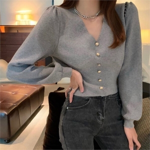 오노마 ONM 여자 브이넥 크롭 니트 블라우스 하객룩 20대 페미닌 9441144