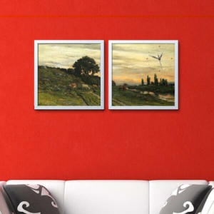 아트박스  꾸밈  px042-명화68_샤를프랑수아도비니의개울가에가축들이있는풍경액자벽시계_디자인액자시계