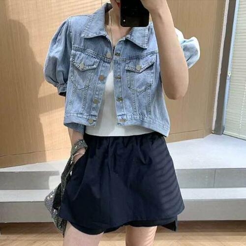 깨비몰 여성 여름 숏 청자켓 크롭 데님 자켓 반팔 자켓 8700344