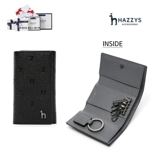 헤지스 완판재입고 블랙 로고패턴 소가죽 남성 키지갑 HJWA3E566