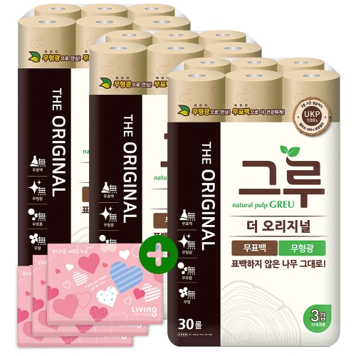 그루 더 오리지널 30m (30롤)*3팩 + 여행용티슈 40매*3팩 세트