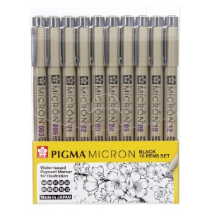 사쿠라  피그마 마이크론 블랙 10본 세트 볼펜 캘리그라피