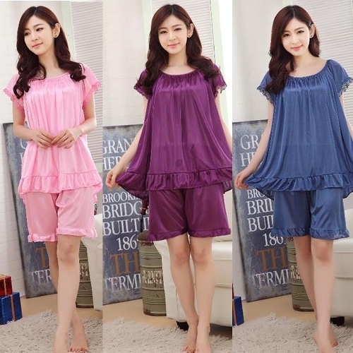 오너클랜 여자 투피스 쿨 부드러운 실크 잠옷 레이스 포인트 W8DA0ED