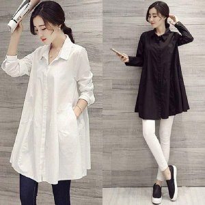 쿠디 체형커버 레깅스코디 와이드핏 A라인 롱남방 롱셔츠 W804FFE W804FFE