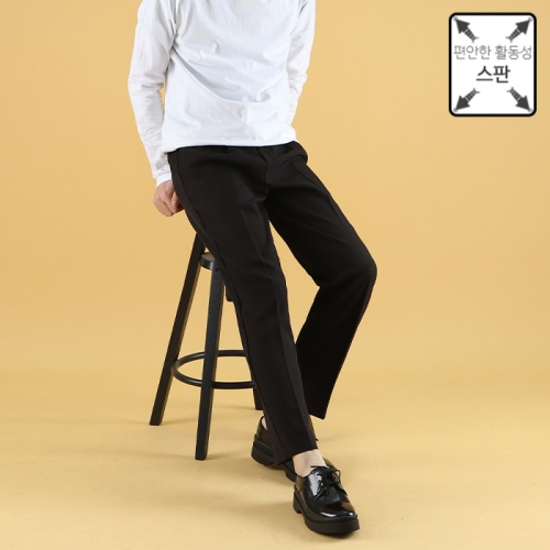 포시즌 링클프리 뒷밴딩 세미 와이드핏 스판 블랙 슬랙스 JSL6502