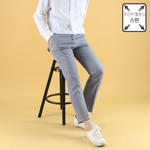 시크릿 옆밴딩 프리미엄 링클프리 스판 스카이 블루 슬랙스 JSL223