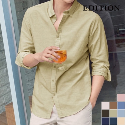 에디션앤드지 남성 솔리드 린넨 혼방 긴팔 셔츠_NEB2WC1901