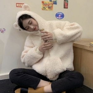 오너클랜 쿨샵 여성 양털 후리스자켓 곰돌이 후드 자켓 3색 W9D02EB