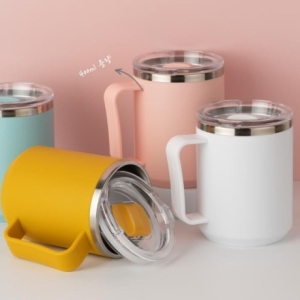 로하스  스텐 머그컵400ml 1개 손잡이 뚜껑 머그