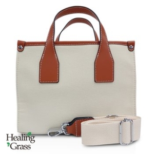 힐링그래스 캔버스백 소가죽 핸들 사각 크로스백 지퍼 토트백 HGCT5255