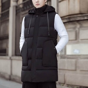 남자 날씬한 쪼끼 코디 베스트 따듯한 후드 핏 조끼 롱패딩 충전애 W9718B0