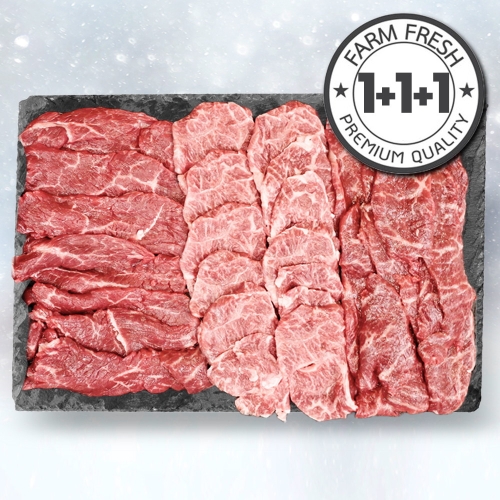 올테이블 1++ 투뿔 한우 구이 배부른 마블링 모둠 한판 3종 600g