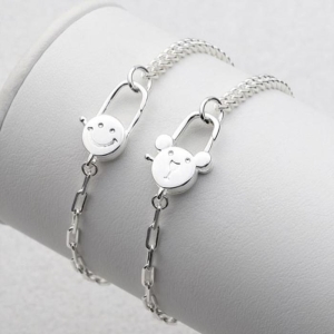 애슬릿  925 실버 스마일 곰돌이 고리 투 체인 은 팔찌 10364677 10364677