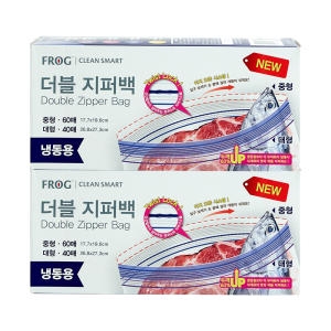 FROG  지퍼백 냉동용 2종 혼합세트, 중, 60매 + 대, 40매, 각 2개, 총 4개