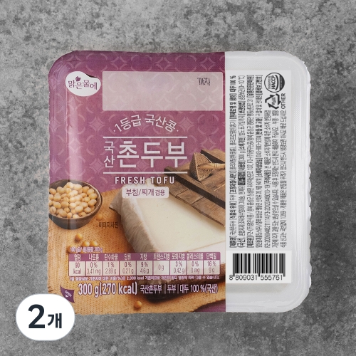 맑은물에 국산콩 100 촌두부 300g 2개 - 에누리 가격비교