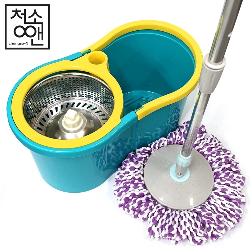 청소앤 스텐레스 동글이 스핀청소기 세탁통+밀대봉+걸레 4장