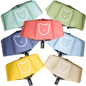 JM 튼튼한 경량 3단 자동 우산 스마일 곰돌이 암막 UV차단 접이식 우양산