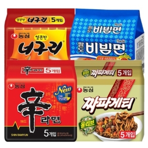 농심  신라면5봉 팔도비빔면5봉 짜파게티5봉 너구리5봉