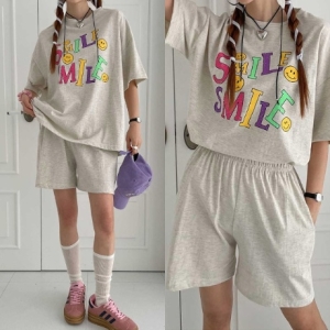 네온  스마일 반바지 트레이닝세트 루즈핏 TRS-1849