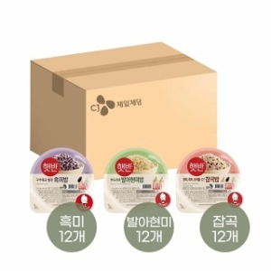 CJ제일제당  햇반 흑미밥 210g 12개 + 발아현미밥 210g 12개 + 매일잡곡밥 210g 12개