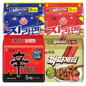 농심  신라면5봉+짜파게티5봉+진라면순한맛5봉+진라면매운맛5봉