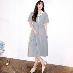 베스띠벨리 배색 오픈 카라 스트랩 원피스 BGO2534KH