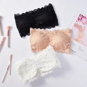 키밍 레이스 튜브탑 오프숄더 노와이어 브라 W7FAA92