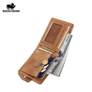 바이슨데님 BISON DENIM 바이슨 데님 남자 여자 수제가죽 빈티지 반지갑 W4401-3V