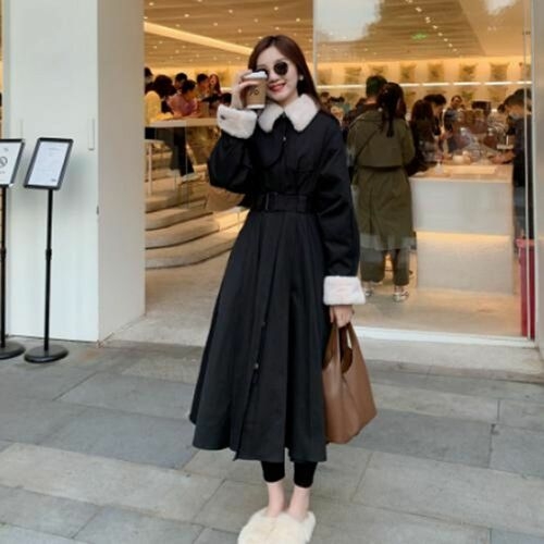 카라 W17554 손목 퍼 트렌치코트 점퍼 원피스 형코트 웰론롱패딩 퀄팅롱 얇은롱패딩