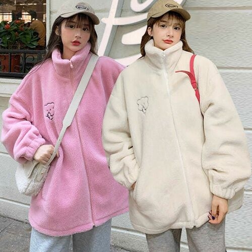 여성 2색 프리 반목 베어 후리스 집업 점퍼ST-1403 W9A8D0D