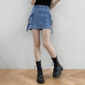 피그먼트 S-L 카고 D링 밴딩 스커트 P_YW808