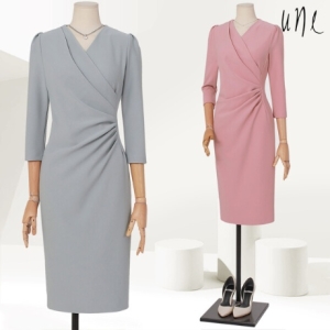 윈 UNE 사선주름브이넥포멀원피스