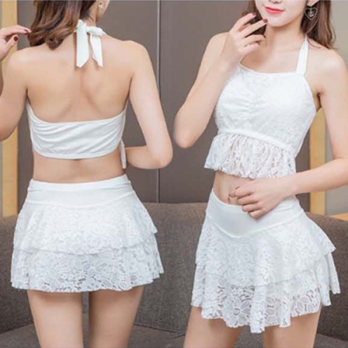 홀터넥 투피스 수영복 청순레이스 화이트 비