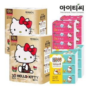 헬로키티 골드라벨 27m (30롤)*2팩 + 팝업티슈 핑크 110매 (3입)*2팩 + 키친타월 톡톡 100매 (3입)*2팩 세트