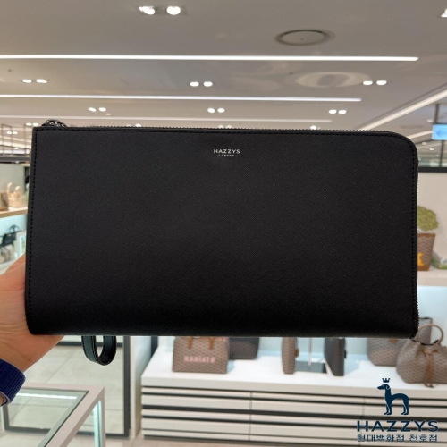 헤지스 ACC HJHO3E625BK/블랙 소가죽 화이트로고 지퍼형 클러치백